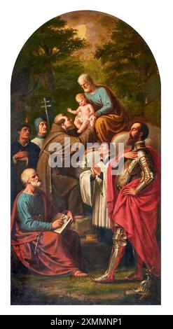 San Giuseppe col Bambino con S. Pietro, S. Lorenzo Giustiniani, S. Vincenzo, S. Luigi, S. Antonio da Padova e S. Osvaldo - olio su tela - Lattanzio qu Banque D'Images