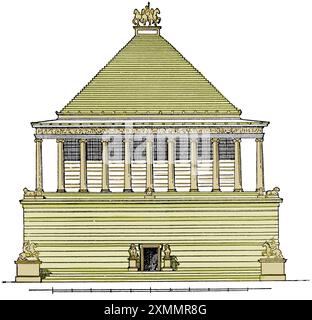 Mausolée à Halicarnasse. Gravure, XIXe siècle. Coloration ultérieure. Banque D'Images