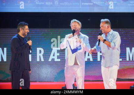 Zone porto Catanzaro, Catanzaro, Italie, 28 juillet 2024, Massimo Mauro et Gainvito Casadonte et Marco Maccarini au Magna Grecia film Festival pendant Banque D'Images