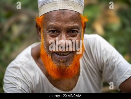 Portrait d'un homme bangladais avec une barbe teinte au henné, Chittagong Division, Chittagong, Bangladesh Banque D'Images