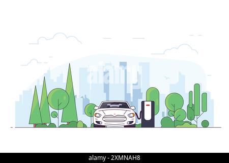 Voiture blanche électrique Illustration de Vecteur