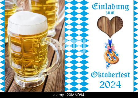 Einladung zum Oktoberfest in München 2024 Bier und Dekoration mit Herz Banque D'Images