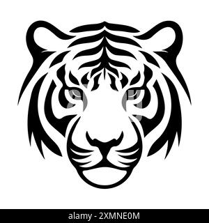 Visage de tigre féroce en illustration noir et blanc Illustration de Vecteur