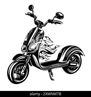 Illustration rétro de scooter en design noir et blanc Illustration de Vecteur