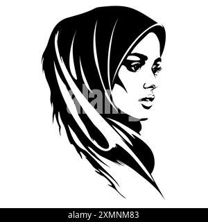 Portrait de femme en hijab noir et blanc Illustration de Vecteur