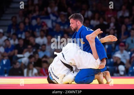 Margelidon Arthur (Kanada, Weiß) vs WANDTKE Igor (Deutschland, blau), FRA, Olympische Spiele Paris 2024, Judo, Herren bis 73 kg, tour préliminaire, 29.07.2024 Foto : Eibner-Pressefoto/Michael Memmler Banque D'Images