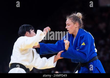 FUNAKUBO Haruka (Japon, Weiß) vs BILODID Daria (Ukraine, blau), FRA, Olympische Spiele Paris 2024, Judo, Damen bis 57 kg, Preliminary Round, 29.07.2024 Foto : Eibner-Pressefoto/Michael Memmler Banque D'Images