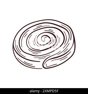 Logo rouleau cannelle en style dessin au trait. Pain sucré tourbillon à la cannelle. Design pour boulangerie. Illustration vectorielle isolé a sur fond blanc. Illustration de Vecteur