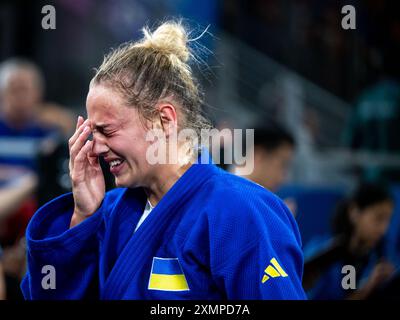 BILODID Daria (Ukraine, blau) ist enttaeuscht ueber die Niederlage und weint, FRA, Olympische Spiele Paris 2024, Judo, Damen bis 57 kg, Preliminary Round, 29.07.2024 Foto : Eibner-Pressefoto/Michael Memmler Banque D'Images