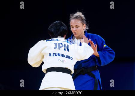 FUNAKUBO Haruka (Japon, Weiß) vs BILODID Daria (Ukraine, blau), FRA, Olympische Spiele Paris 2024, Judo, Damen bis 57 kg, Preliminary Round, 29.07.2024 Foto : Eibner-Pressefoto/Michael Memmler Banque D'Images