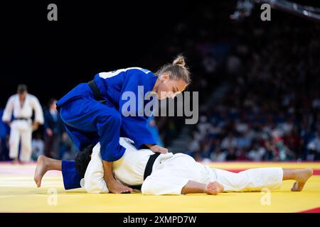 FUNAKUBO Haruka (Japon, Weiß) vs BILODID Daria (Ukraine, blau), FRA, Olympische Spiele Paris 2024, Judo, Damen bis 57 kg, Preliminary Round, 29.07.2024 Foto : Eibner-Pressefoto/Michael Memmler Banque D'Images