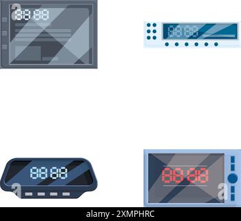 Les icônes de périphérique automatiques définissent le vecteur de dessin animé. Navigateur et taximètre modernes. EQUIPEMENT électronique Illustration de Vecteur