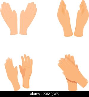 Les gens applaudissent les icônes définissent le vecteur de dessin animé. Jeu de mains différentes applaudissant. Concept de consentement et de succès Illustration de Vecteur