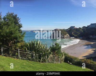 Towan Beach à Newquay avec vue sur la baie. Banque D'Images