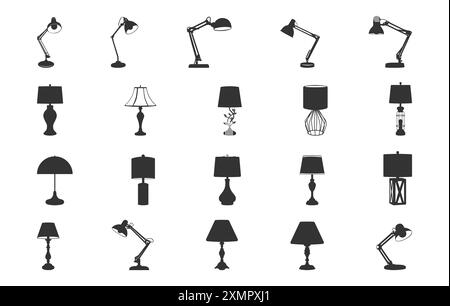 Silhouette de lampe de table, silhouettes de lampe, silhouette de lampe de table moderne, vecteur de lampe de table Illustration de Vecteur