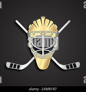 casque de hockey sur glace dolden de 3 g avec des bâtons de hockey croisés en argent Illustration de Vecteur