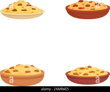 Illustration de quatre tartes aux pommes différentes dans le style de dessin animé, parfait pour les menus et le contenu alimentaire Illustration de Vecteur