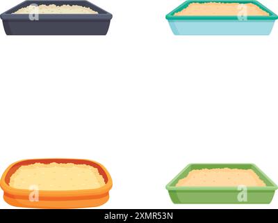 Illustration vectorielle de quatre boîtes à litière de différentes couleurs, isolées sur fond blanc Illustration de Vecteur