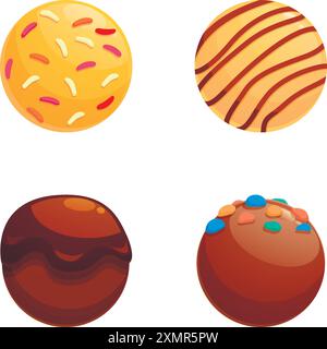Illustration de pralines au chocolat assorties délicieuses et tentantes dans des graphiques vectoriels pour la confiserie et les friandises gourmandes Illustration de Vecteur