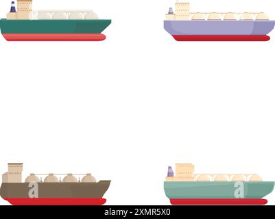 Quatre illustrations vectorielles colorées de navires de charge isolés sur fond blanc Illustration de Vecteur