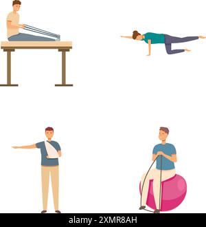 Collection d'illustrations montrant des personnes effectuant divers exercices de physiothérapie Illustration de Vecteur