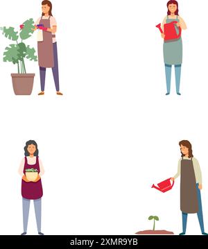 Collection d'illustrations représentant des femmes effectuant diverses tâches de jardinage Illustration de Vecteur