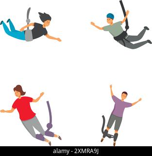 Ensemble de quatre illustrations vectorielles montrant divers individus dans des positions dynamiques de chute libre Illustration de Vecteur