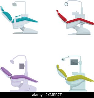 Quatre styles différents de fauteuils dentaires dans un format vectoriel propre, adapté aux conceptions de services dentaires Illustration de Vecteur