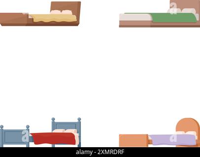 Collection de quatre illustrations de lit différentes dans un style simpliste et moderne Illustration de Vecteur