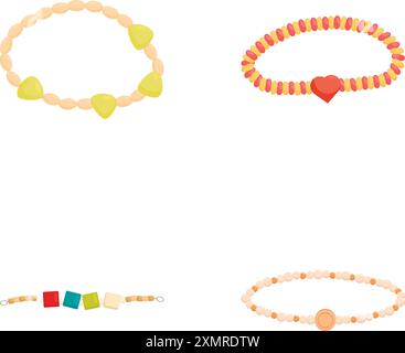 Illustration de collection de bracelets colorés assortis avec des designs de bijoux élégants et à la mode pour les vêtements de poignet élégants des femmes. Doté d'une variété de perles décoratives. Charme. Moderne Illustration de Vecteur