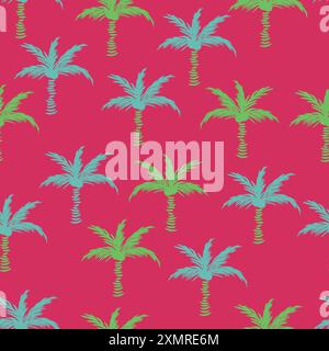Palmiers tropicaux. Joli fond lumineux d'été. Plantes exotiques vertes sur motif sans couture rose pour papier peint et impression de tissu. Illustration de Vecteur