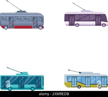 Collection de quatre illustrations vectorielles colorées de trolleybus isolées sur fond blanc Illustration de Vecteur