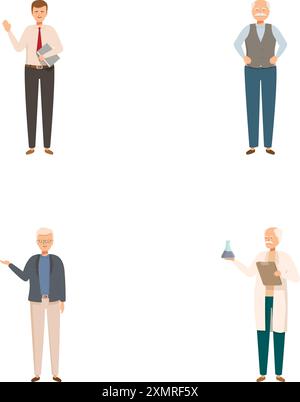 Collection d'illustrations mettant en vedette des hommes en tenue professionnelle variée, du monde des affaires à la science Illustration de Vecteur