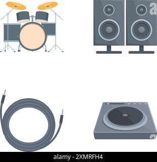 Une collection d'icônes vectorielles représentant des instruments de musique et de l'équipement audio Illustration de Vecteur