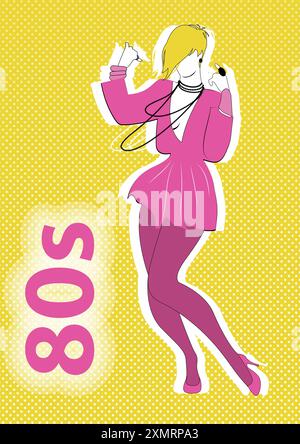 Jeune femme danse musique nouvelle vague portant des vêtements dans le style des années 80 Illustration de Vecteur