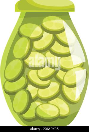 Pot en verre rempli de concombres marinés tranchés préservant la nourriture pendant longtemps Illustration de Vecteur