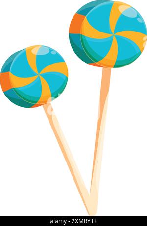 Deux sucettes tourbillon bleu et orange se tiennent sur un fond blanc Illustration de Vecteur