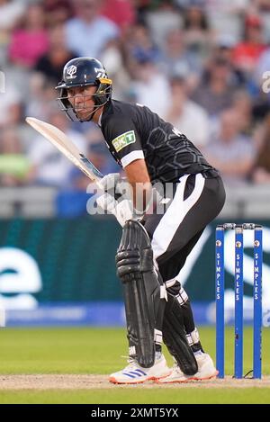 29 juillet 2024 ; Old Trafford Cricket Ground, Manchester, Angleterre ; The Hundred Mens Cricket, Manchester Originals contre Trent Rockets ; Wayne Madsen de Manchester Originals en action de frappe Banque D'Images