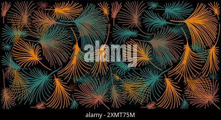 Feuilles de palmier foncées sans couture. Dessin à la main. Pas ai, illustration vectorielle. Illustration de Vecteur