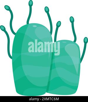 Deux bactéries de dessins animés turquoise répandent leurs tentacules à la recherche de nourriture Illustration de Vecteur