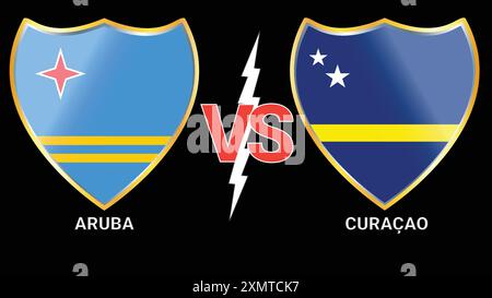 Jeu de football Aruba vs Curaçao avec drapeaux sur fond noir Illustration de Vecteur