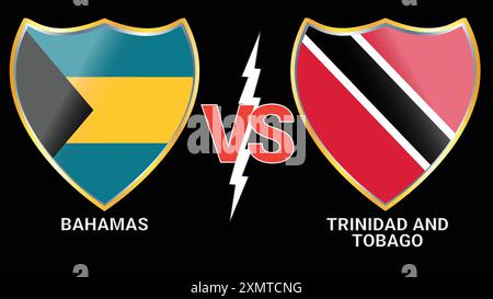 Bahamas vs Trinité-et-Tobago match de football avec fond noir et drapeaux versus Illustration de Vecteur