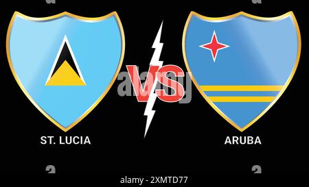 Passionnant Saint Lucia vs Aruba Soccer match avec fond noir et versus drapeaux Illustration de Vecteur