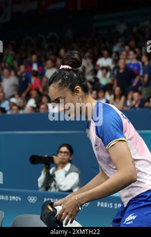 Paris, Ile de France, France. 31 juillet 2024. Jeux Olympiques de Paris 2024 : Tennis de table, South Paris Arena 4.deuxième tour en simple féminin, Manika Batra v. Prithika Pavade,(FRA). Manika Batra a battu Prithika Pavade (FRA) par 4-0. (Crédit image : © Seshadri Sukumar/ZUMA Press Wire) USAGE ÉDITORIAL SEULEMENT! Non destiné à UN USAGE commercial ! Banque D'Images