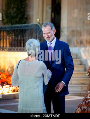 Palma de Majorque, Espagne. 29 juillet 2024. Le roi d'Espagne Felipe VI et la reine Letizia Ortiz lors d'une réception au MariventPalace à Palma de Majorque le lundi 29 juillet 2024. Crédit : CORDON PRESS/Alamy Live News Banque D'Images