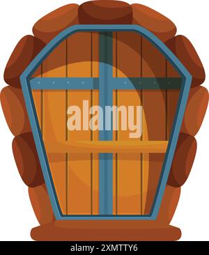 Vieille porte en bois avec cadre en pierre menant à l'endroit secret attend d'être découverte Illustration de Vecteur