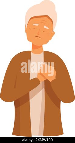 Femme âgée triste tenant les mains sur la poitrine, souffrant d'une crise cardiaque, d'une maladie cardiaque et se sentant malaise concept Illustration de Vecteur