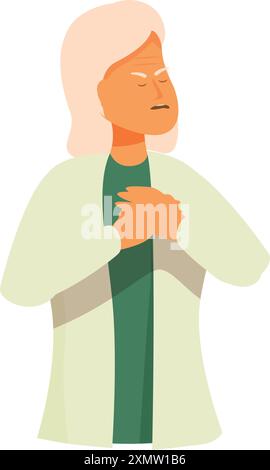 Une femme âgée serre sa poitrine dans la douleur, suggérant une urgence médicale potentielle Illustration de Vecteur