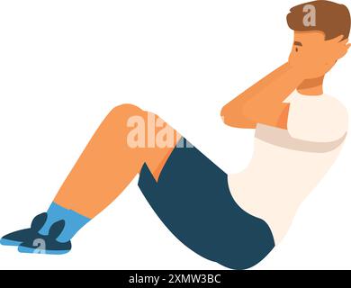 Fit jeune homme travaille sur ses abdominaux en faisant des crunches Illustration de Vecteur