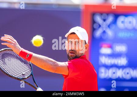 Paris, France. 29 juillet 2024. Match de tennis masculin entre Rafa Nadal et Novak Djokovic sur le court central de Roland Garros. © ABEL F. ROS crédit : ABEL F. ROS/Alamy Live News Banque D'Images